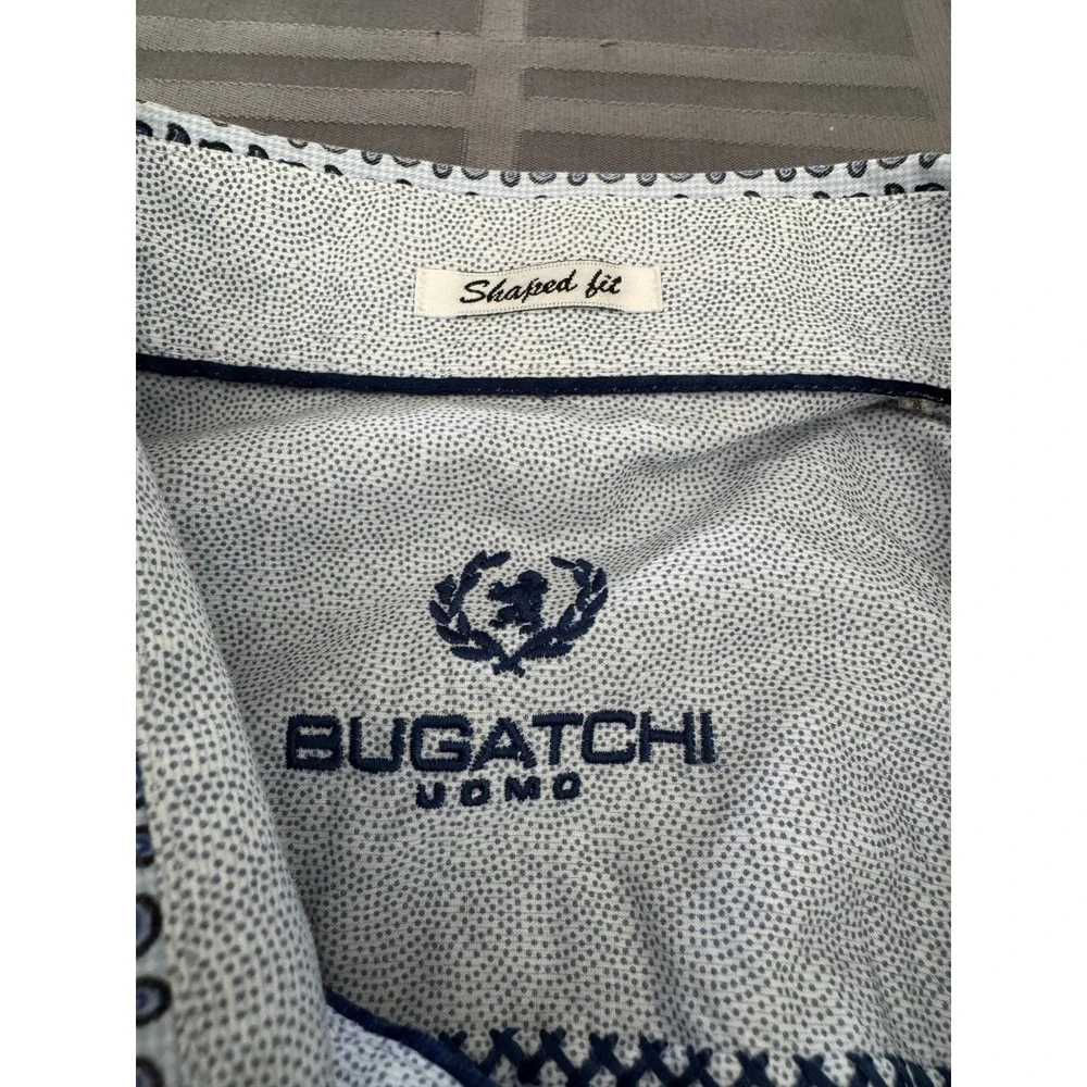 Bugatchi Uomo Men's Medium Blue White Geometric Paisley Long Sleeve Button Shirt